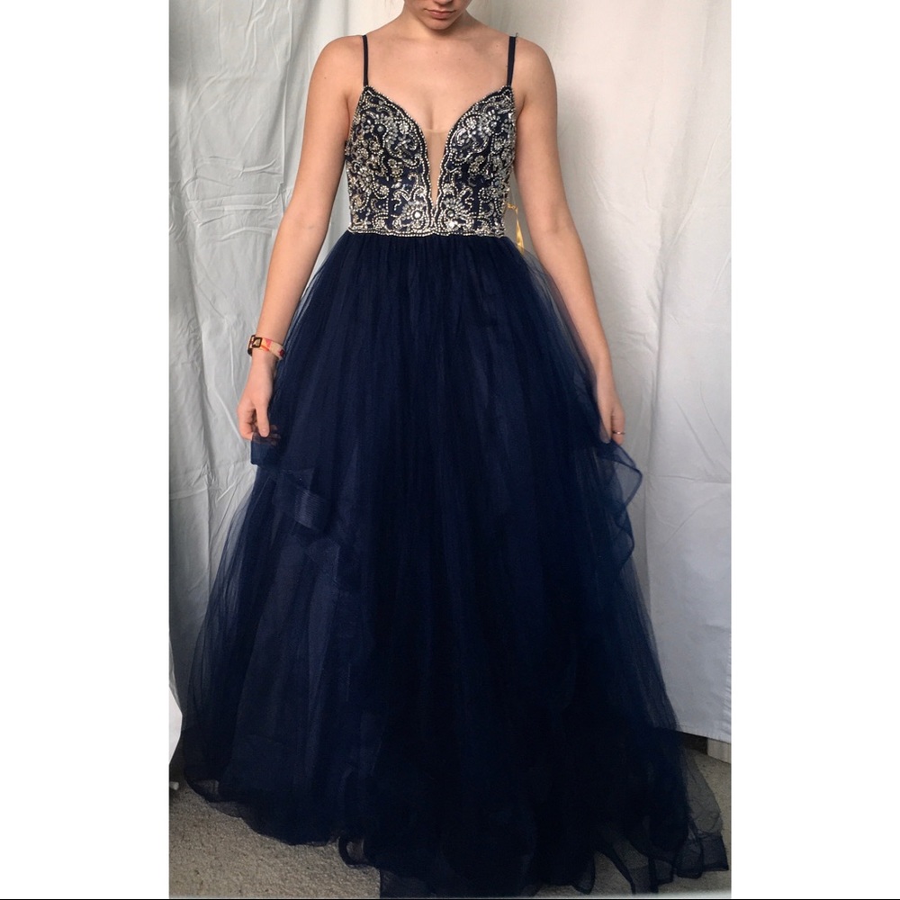 Prom dress size 1/2 (navy, beaded-bodice)